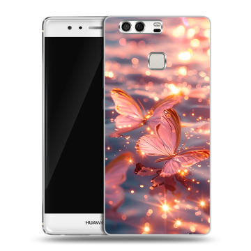 Силиконовый чехол на Huawei P9 с принтом бабочки розовые Силиконовый чехол на Huawei P9 с принтом бабочки розовые