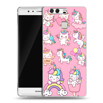 Силиконовый чехол на Huawei P9 с принтом Единороги и радуга
