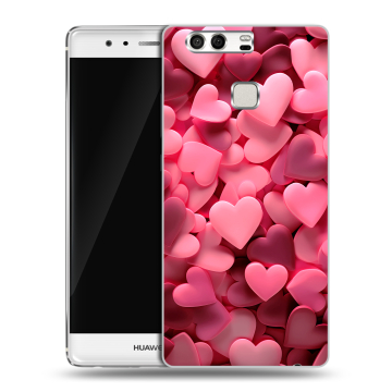 Силиконовый чехол на Huawei P9 с принтом розовые сердечки Силиконовый чехол на Huawei P9 с принтом розовые сердечки