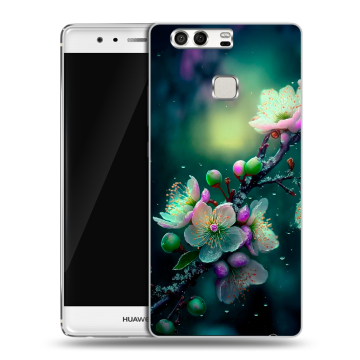 Силиконовый чехол на Huawei P9 с принтом Цветы и мрамор