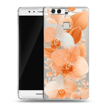 Силиконовый чехол на Huawei P9 с принтом Бежевые цветы Силиконовый чехол на Huawei P9 с принтом Бежевые цветы