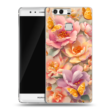 Силиконовый чехол на Huawei P9 с принтом Цветы и бабочки Силиконовый чехол на Huawei P9 с принтом Цветы и бабочки