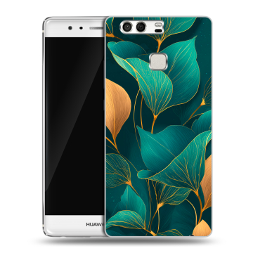 Силиконовый чехол на Huawei P9 с принтом Листья и золото Силиконовый чехол на Huawei P9 с принтом Листья и золото