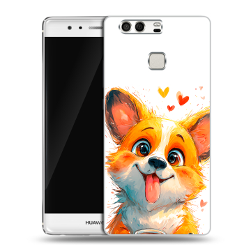 Силиконовый чехол на Huawei P9 с принтом корги Силиконовый чехол на Huawei P9 с принтом корги