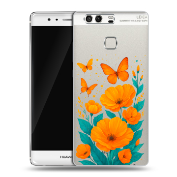 Силиконовый чехол на Huawei P9 с принтом цветы бабочки Силиконовый чехол на Huawei P9 с принтом цветы бабочки