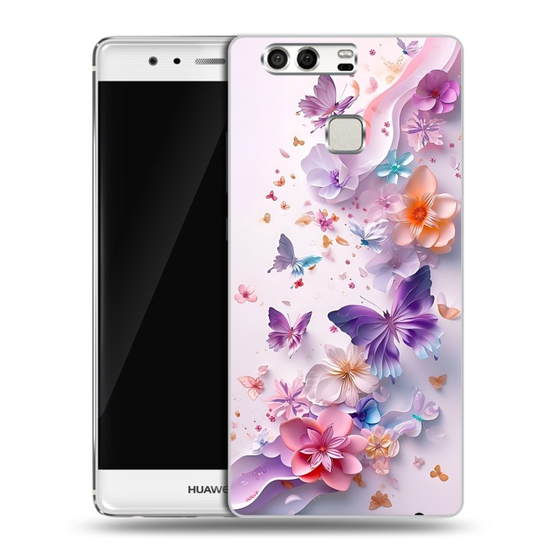 Силиконовый чехол на Huawei P9 с принтом цветы бабочки Силиконовый чехол на Huawei P9 с принтом цветы бабочки