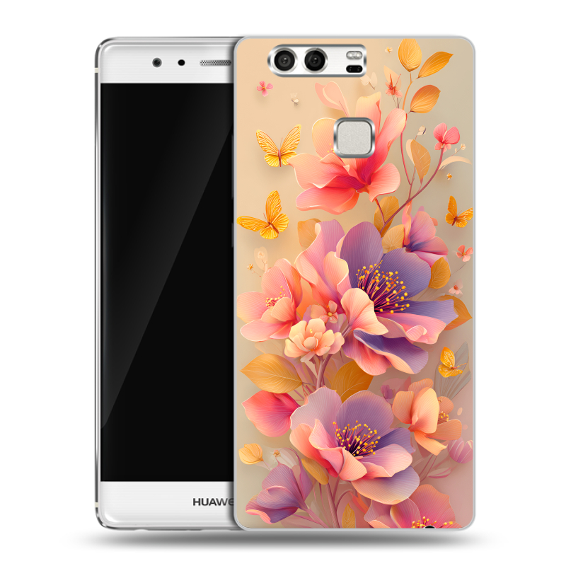 Силиконовый чехол на Huawei P9 с принтом Цветы и бабочки Силиконовый чехол на Huawei P9 с принтом Цветы и бабочки