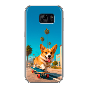 Силиконовый чехол на Samsung Galaxy S7 Edge с принтом Корги на скейте Силиконовый чехол на Samsung Galaxy S7 Edge с принтом Корги на скейте