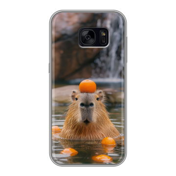 Силиконовый чехол на Samsung Galaxy S7 Edge с принтом Капибара с апельсином Силиконовый чехол на Samsung Galaxy S7 Edge с принтом Капибара с апельсином