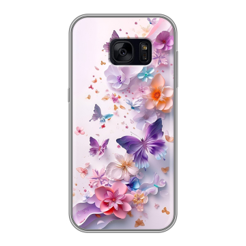 Силиконовый чехол на Samsung Galaxy S7 Edge с принтом цветы бабочки