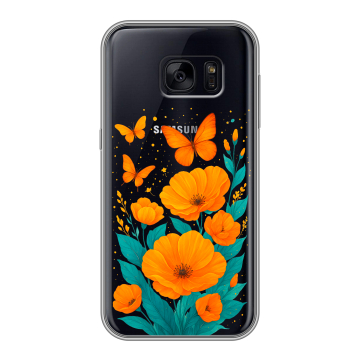 Силиконовый чехол на Samsung Galaxy S7 Edge с принтом цветы бабочки Силиконовый чехол на Samsung Galaxy S7 Edge с принтом цветы бабочки