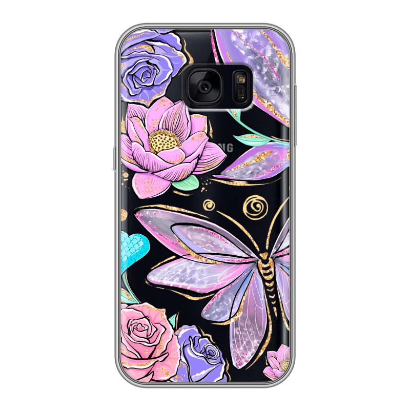 Силиконовый чехол на Samsung Galaxy S7 Edge с принтом Бабочки и цветы Силиконовый чехол на Samsung Galaxy S7 Edge с принтом Бабочки и цветы