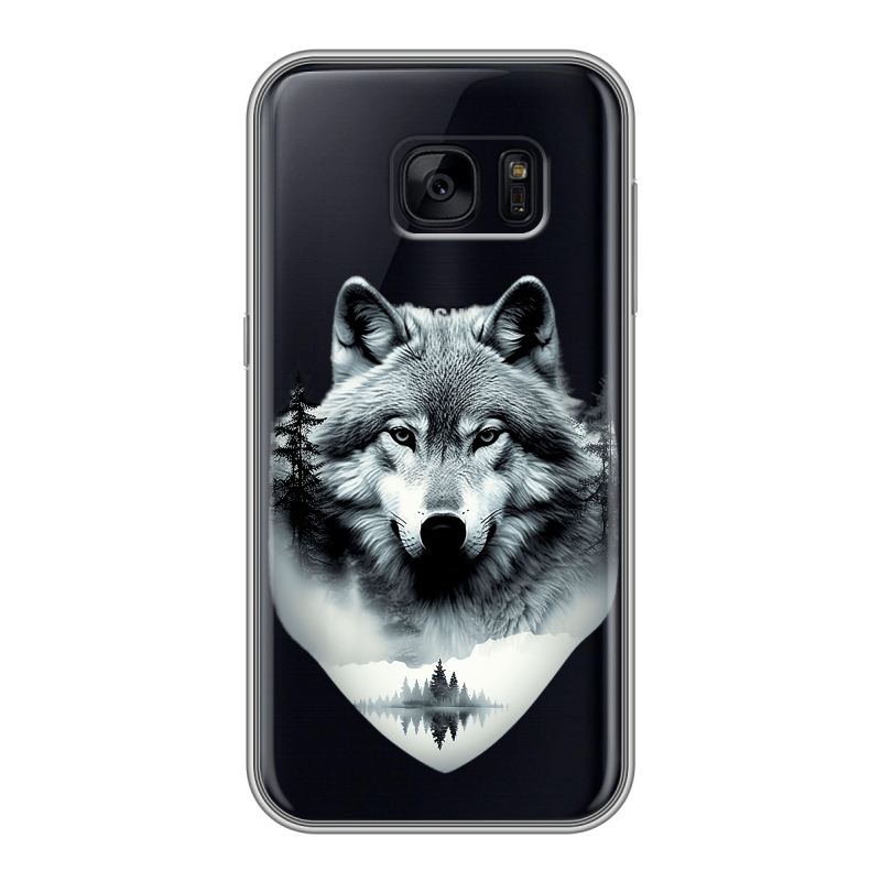 Силиконовый чехол на Samsung Galaxy S7 Edge с принтом Волк в лесу Силиконовый чехол на Samsung Galaxy S7 Edge с принтом Волк в лесу