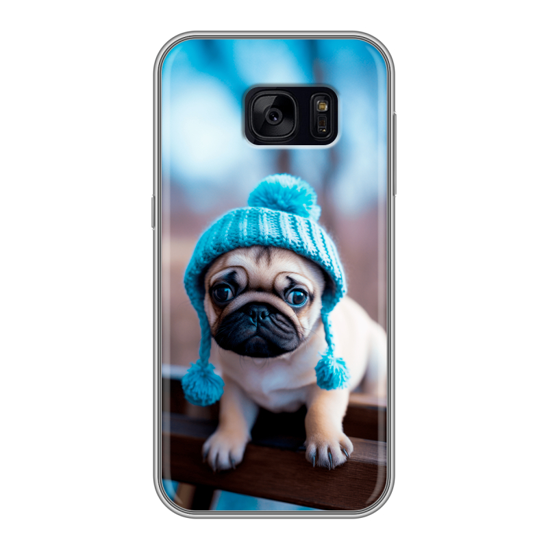 Силиконовый чехол на Samsung Galaxy S7 Edge с принтом Мопс в шапке Силиконовый чехол на Samsung Galaxy S7 Edge с принтом Мопс в шапке