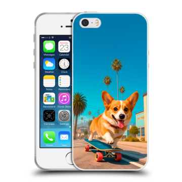 Пластиковый чехол на Iphone SE с принтом Корги на скейте Пластиковый чехол на Iphone SE с принтом Корги на скейте