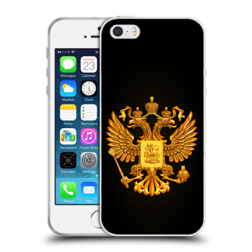 Пластиковый чехол на Iphone SE с принтом Герб России желтый Пластиковый чехол на Iphone SE с принтом Герб России желтый