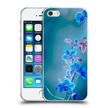 Пластиковый чехол на Iphone SE с принтом Голубые цветы Пластиковый чехол на Iphone SE с принтом Голубые цветы