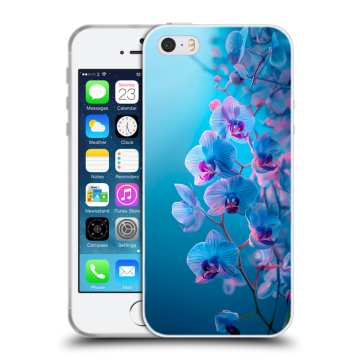 Пластиковый чехол на Iphone SE с принтом голубые орхидеи Пластиковый чехол на Iphone SE с принтом голубые орхидеи