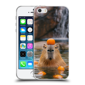 Пластиковый чехол на Iphone SE с принтом Капибара с апельсином Пластиковый чехол на Iphone SE с принтом Капибара с апельсином