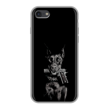 Силиконовый чехол на Apple iPhone 7 с принтом Доберман и пистолет