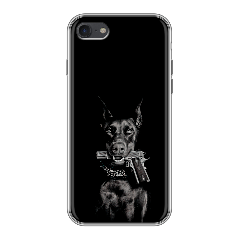 Силиконовый чехол на Apple iPhone 7 с принтом Доберман и пистолет Силиконовый чехол на Apple iPhone 7 с принтом Доберман и пистолет
