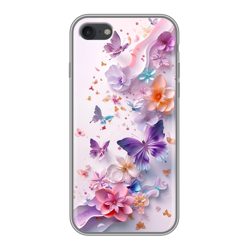 Силиконовый противоударный чехол на Iphone 7 с принтом цветы бабочки Силиконовый противоударный чехол на Iphone 7 с принтом цветы бабочки