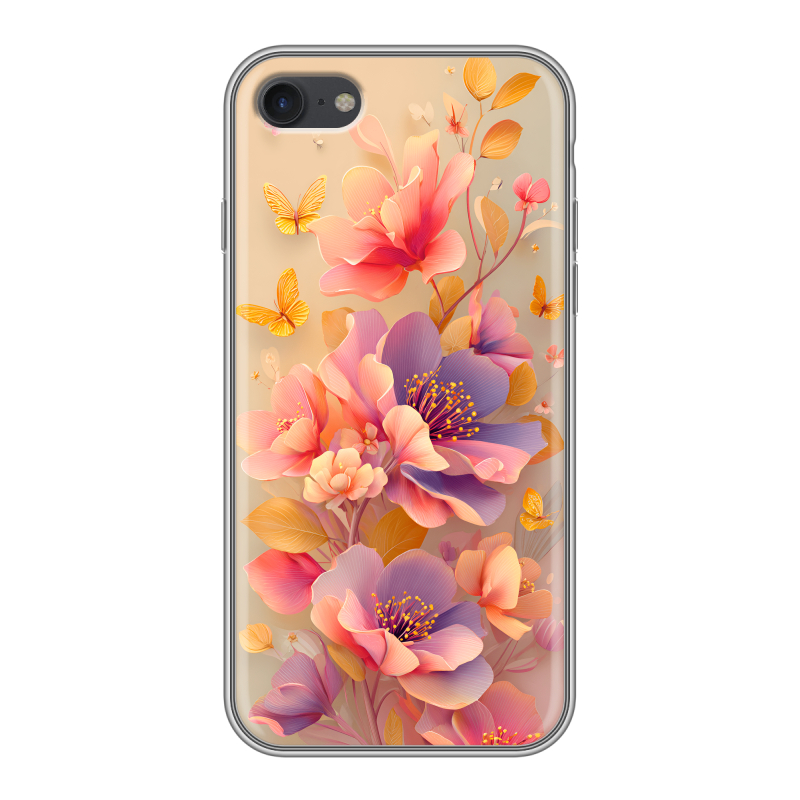 Силиконовый противоударный чехол на Apple iPhone 7 с принтом Цветы и бабочки Силиконовый противоударный чехол на Apple iPhone 7 с принтом Цветы и бабочки