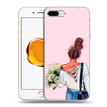 Силиконовый чехол на Iphone 7 Plus с принтом Девушка и букет Силиконовый чехол на Iphone 7 Plus с принтом Девушка и букет