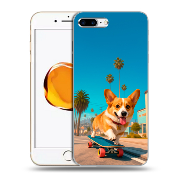 Силиконовый чехол на Iphone 7 Plus с принтом Корги на скейте Силиконовый чехол на Iphone 7 Plus с принтом Корги на скейте