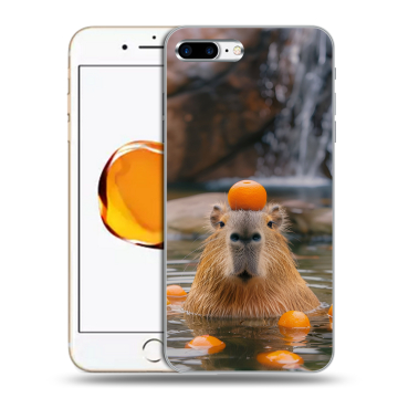 Силиконовый чехол на Iphone 7 Plus с принтом Капибара с апельсином Силиконовый чехол на Iphone 7 Plus с принтом Капибара с апельсином
