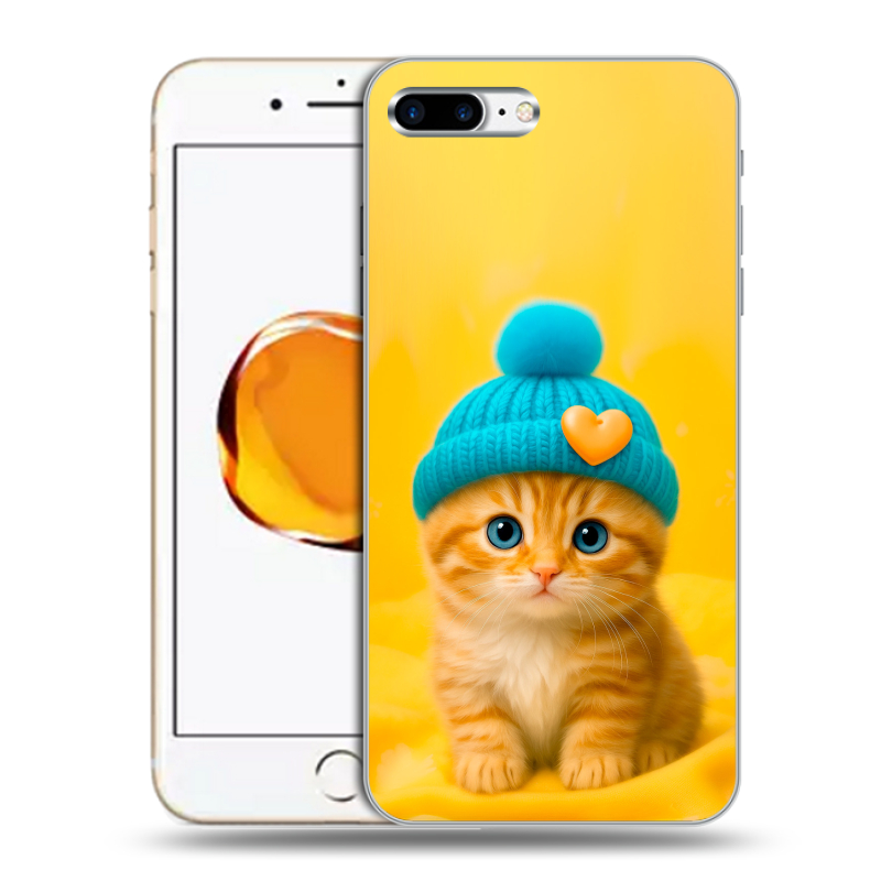 Силиконовый чехол на Iphone 7 Plus с принтом Котенок в шапке Силиконовый чехол на Iphone 7 Plus с принтом Котенок в шапке