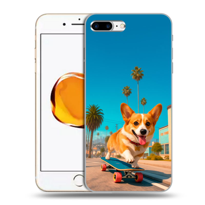 Пластиковый чехол на Iphone 7 Plus с принтом Корги на скейте Пластиковый чехол на Iphone 7 Plus с принтом Корги на скейте