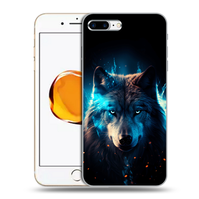 Пластиковый чехол на Iphone 7 Plus с принтом Волк ночной Пластиковый чехол на Iphone 7 Plus с принтом Волк ночной