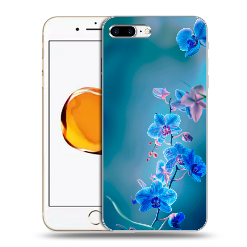 Силиконовый чехол на Iphone 7 Plus с принтом Голубые цветы Силиконовый чехол на Iphone 7 Plus с принтом Голубые цветы