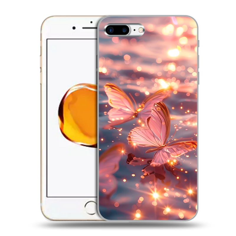 Пластиковый чехол на Iphone 7 Plus с принтом бабочки розовые Пластиковый чехол на Iphone 7 Plus с принтом бабочки розовые