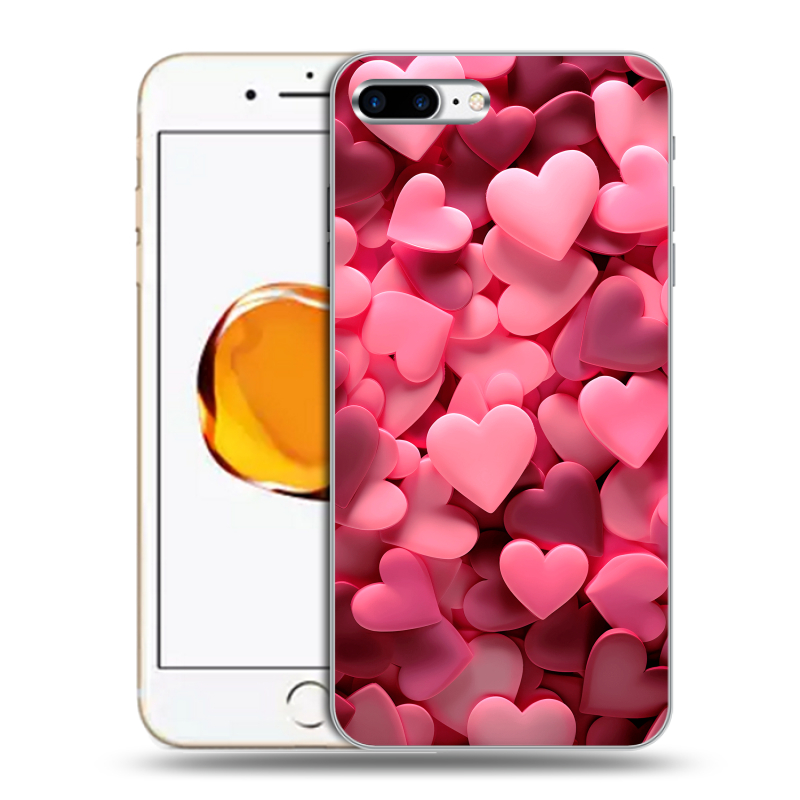 Пластиковый чехол на Iphone 7 Plus с принтом розовые сердечки Пластиковый чехол на Iphone 7 Plus с принтом розовые сердечки
