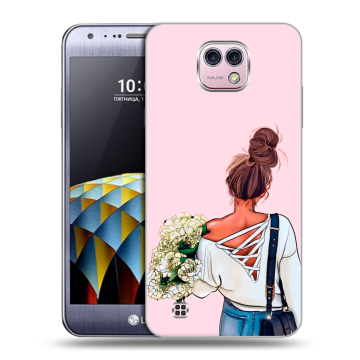 Силиконовый чехол на LG X cam с принтом Девушка и букет Силиконовый чехол на LG X cam с принтом Девушка и букет
