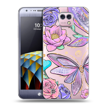 Силиконовый чехол на LG X cam с принтом Бабочки и цветы