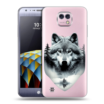 Силиконовый чехол на LG X cam с принтом Волк в лесу