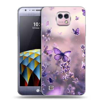Силиконовый чехол на LG X cam с принтом бабочки и лаванда Силиконовый чехол на LG X cam с принтом бабочки и лаванда