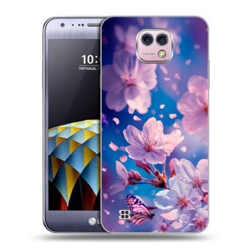 Силиконовый чехол на LG X cam с принтом цветы бабочки