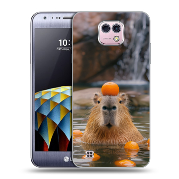 Силиконовый чехол на LG X cam с принтом Капибара с апельсином