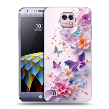 Силиконовый чехол на LG X cam с принтом цветы бабочки Силиконовый чехол на LG X cam с принтом цветы бабочки