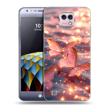 Силиконовый чехол на LG X cam с принтом бабочки розовые Силиконовый чехол на LG X cam с принтом бабочки розовые