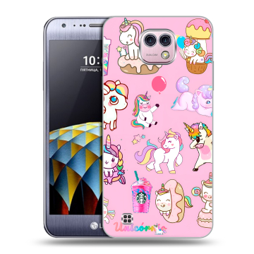 Силиконовый чехол на LG X cam с принтом розовые единороги Силиконовый чехол на LG X cam с принтом розовые единороги