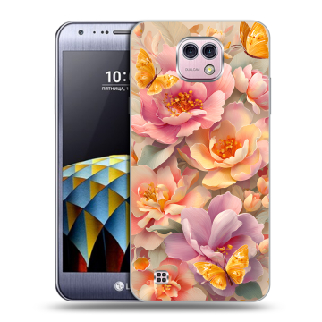 Силиконовый чехол на LG X cam с принтом Цветы и бабочки