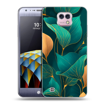 Силиконовый чехол на LG X cam с принтом Листья и золото