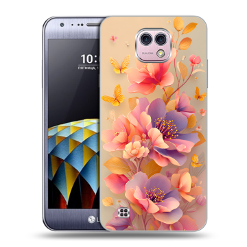 Силиконовый чехол на LG X cam с принтом Цветы и бабочки