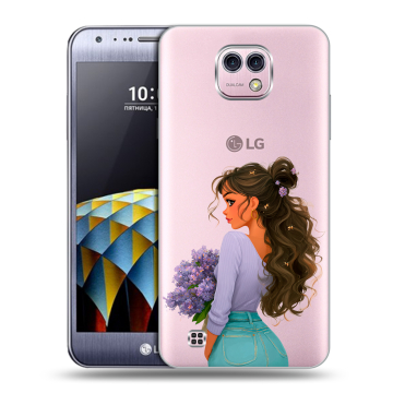 Силиконовый чехол на LG X cam с принтом девушка цветы