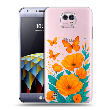 Силиконовый чехол на LG X cam с принтом цветы бабочки